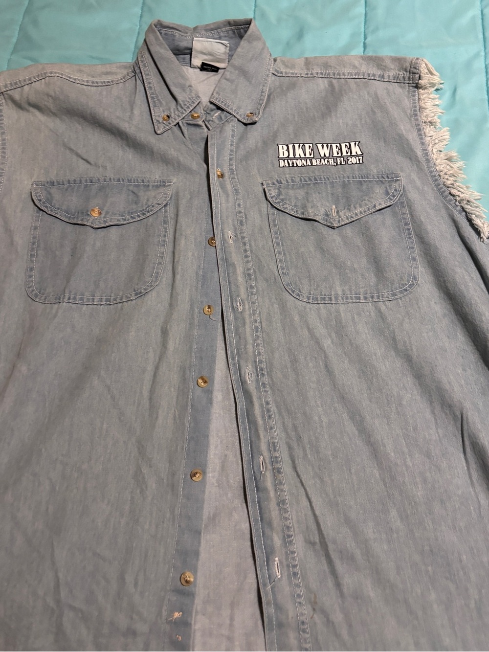 Sleeveless Light Wash Denim Shirt - 76th annual 2017 Bike Week Daytona Beach